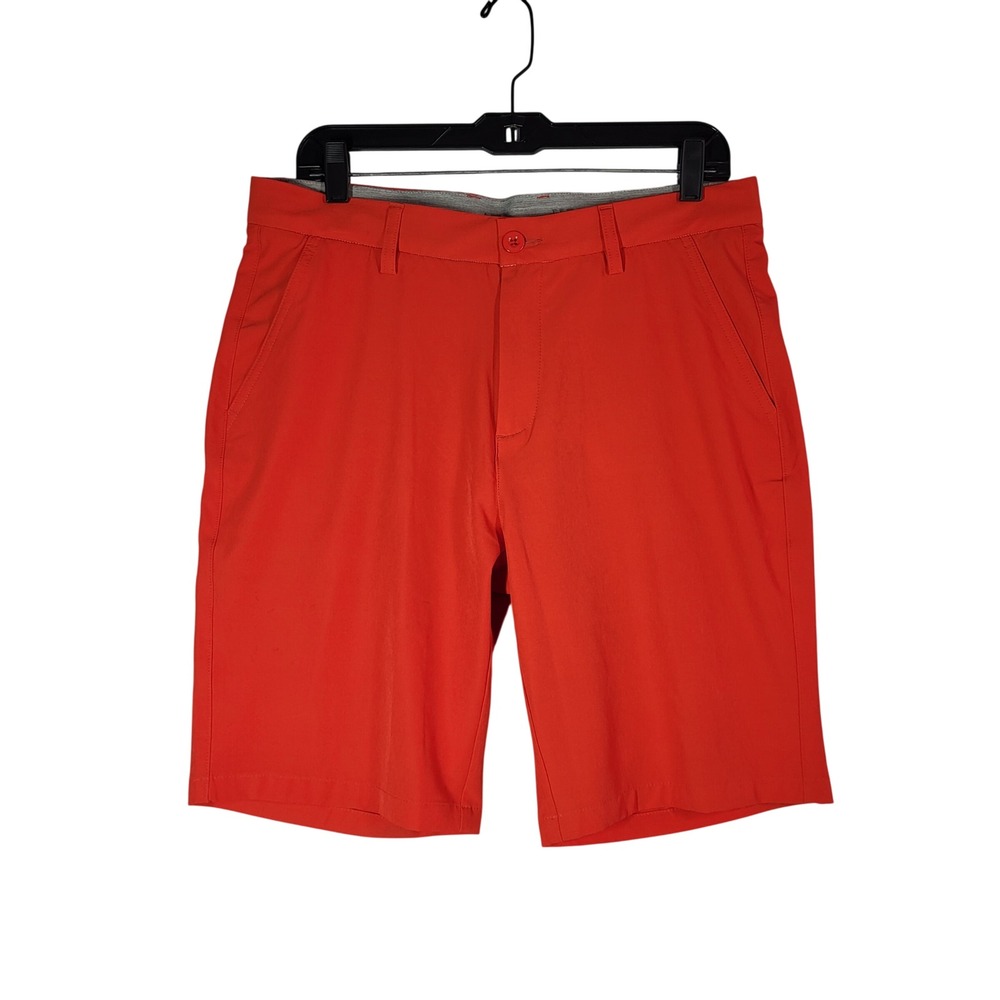 Mens Golf Shorts 9" Inseam‎ Red Orange Stretch Performance 32 Hreski Flat Front
